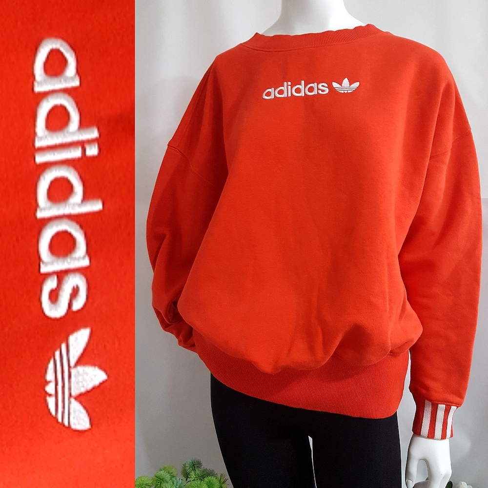 Adidas Originals❤Coeeze❤Red Fleece Sweatshirt Top| X3 Stripes Cuff
